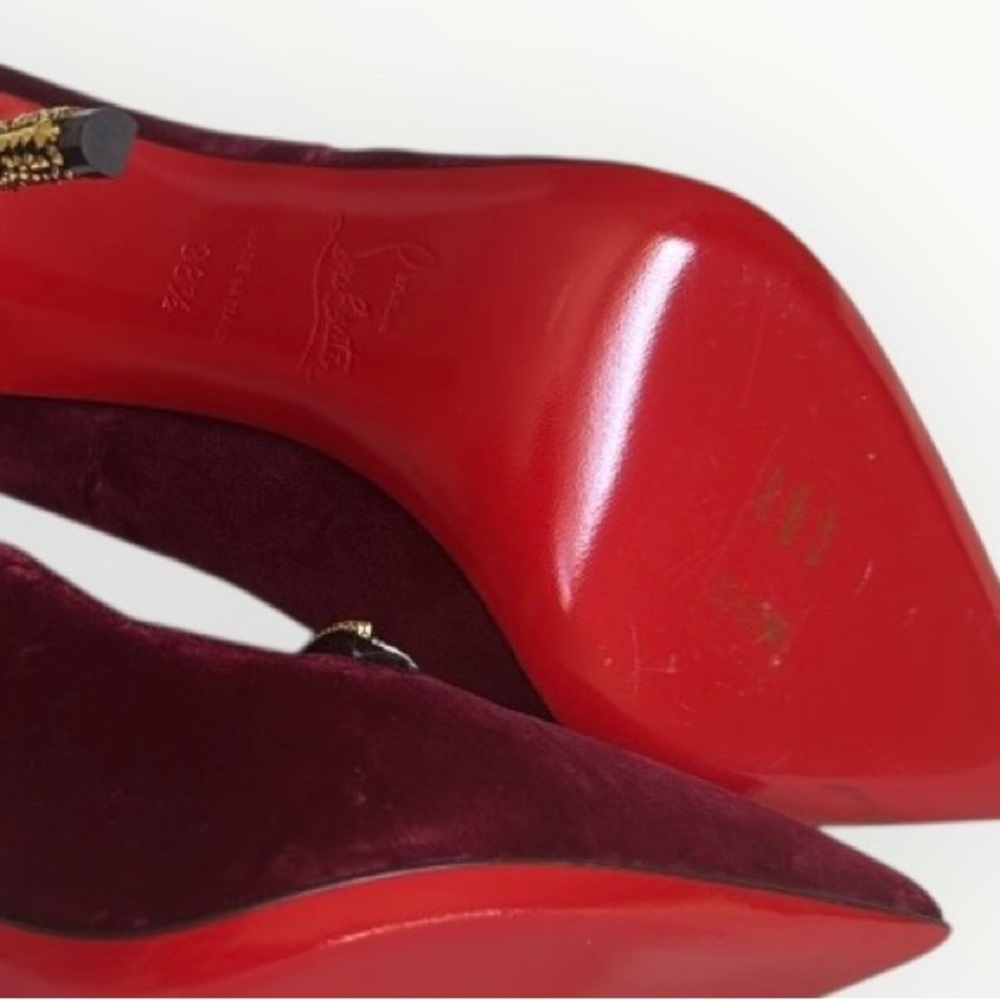 Christian Louboutin Hot Chick Kiss Velvet Burgundy Crystal Heel Pump Tassel Rare - Picture 6 of 13